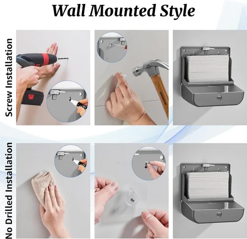 Miniatura 7 de Modunful Dispensador de toallas de papel montado en la pared, sin contacto, sin taladro, de alta capacidad, plegado en Z, plegable, multipliegue