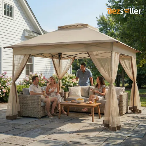 Miniatura 2 de Bezseller Carpa Gazebo Emergente de 11x11 pies con Mosquitero – Instalación Rápida, Toldo Exterior Resistente al Agua para Patio, Jardín, Patio Caqui
