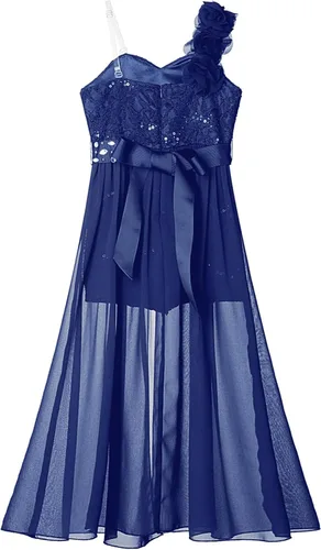 Miniatura 5 de Vestido de mameluco para niña de flores, vestido de dama de honor de princesa con vuelo de un hombro