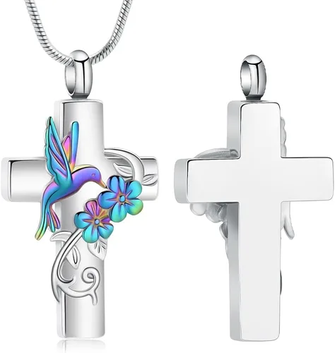 Miniatura 10 de Cross Hummingbird Urn Necklace for Ashes Flower Ashes Pendant Memorial Necklace Cremation Jewelry Ashes Keepsakes Necklace Gift for Loss of Loved