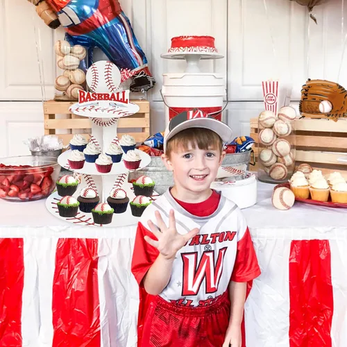 Miniatura 3 de Soporte para cupcakes de fiesta temática de béisbol de 3 niveles