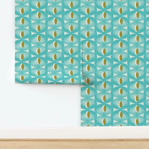Miniatura 4 de Spoonflower Papel tapiz autoadhesivo para despegar y pegar, diseño geométrico moderno de mediados de siglo, color verde aguamarina, papel tapiz