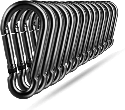 Miniatura 9 de DELSWIN 12 Piezas Clip de Mosquetón Negro, Incluye Mini Mosquetones de 1.57 Pulgadas, Ganchos Pequeños de 1.97" a Presión, Mosquetón Mediano de 2.36