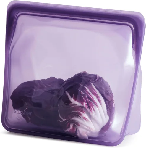 Miniatura 14 de Stasher Bolsa de almacenamiento reutilizable de silicona platino de grado alimenticio, color aguamarina (mediano con base) Reduce el plástico