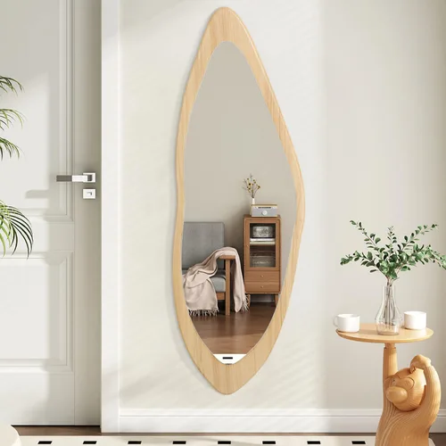 Miniatura 9 de AAZZKANG Espejo de pared irregular de longitud completa, grande con marco de madera, 47 x 16 pulgadas, espejos asimétricos negros de cuerpo completo