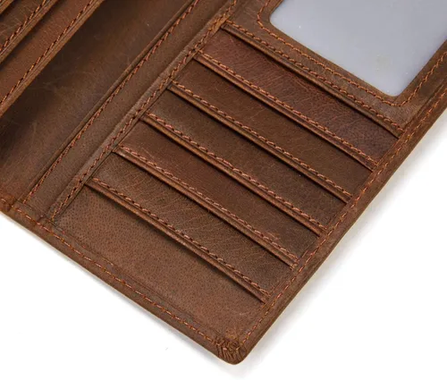 Miniatura 5 de Billetera larga de cuero genuino para hombre, cartera plegable grabada
