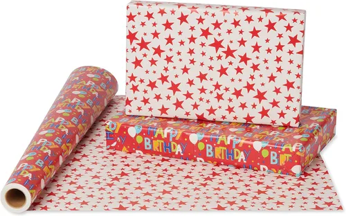 Miniatura 2 de American Greetings - Papel de regalo reversible de 175 pies cuadrados, para cumpleaños, letras de feliz cumpleaños y estrellas