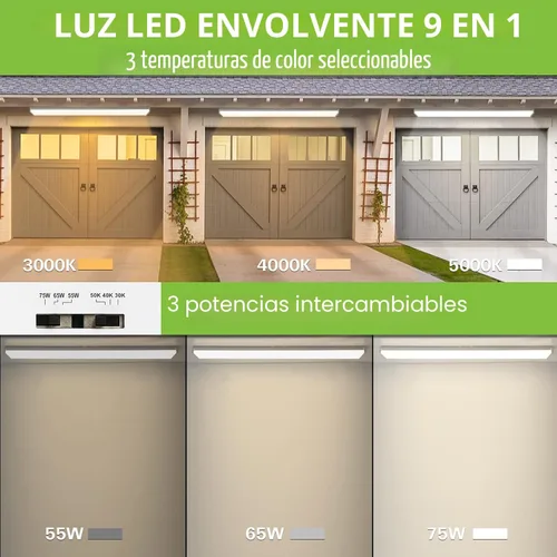 Miniatura 2 de hykolity 4FT Luz LED envolvente con 3 potencias/3 lúmenes/3 CCT seleccionables, 55W/65W/75W, 5500lm/6500lm/7500lm, 3000K/4000K/5000K, 4 pies de luz