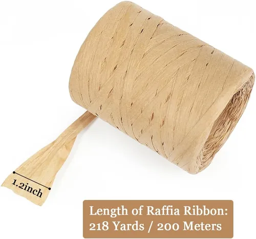 Miniatura 2 de Tenn Well Cinta de rafia para envoltura de regalos, 1/4 pulgadas por 218 yardas, rafia natural, cinta de papel para manualidades, envoltura