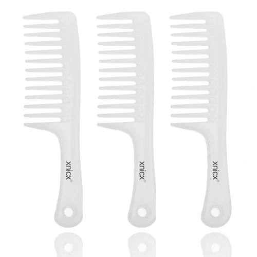 Miniatura 9 de Juego de 3 peines de dientes anchos, cepillo desenredante para cabello rizado, húmedo y grueso, desenredante de ducha con agarre cuidado para Negro