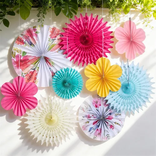 Miniatura 22 de SUNBEAUTY Abanicos de papel dorados y negros para fondo de fiesta de té, boda, primavera, cumpleaños, aula, baby shower, Halloween, decoración
