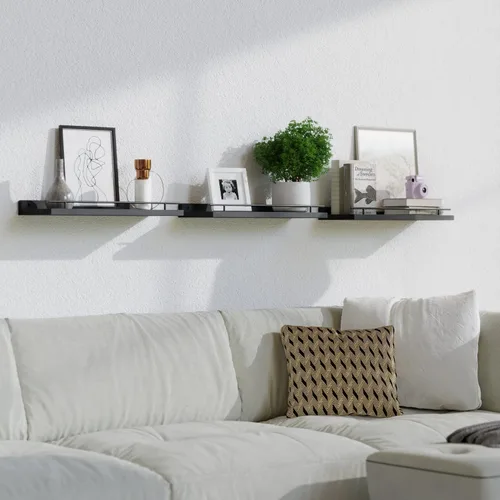 Miniatura 6 de WOPITUES Estantes flotantes con barandilla de metal negro, estantes para decoración de pared, juego de 3, estantes de pared para dormitorio, baño