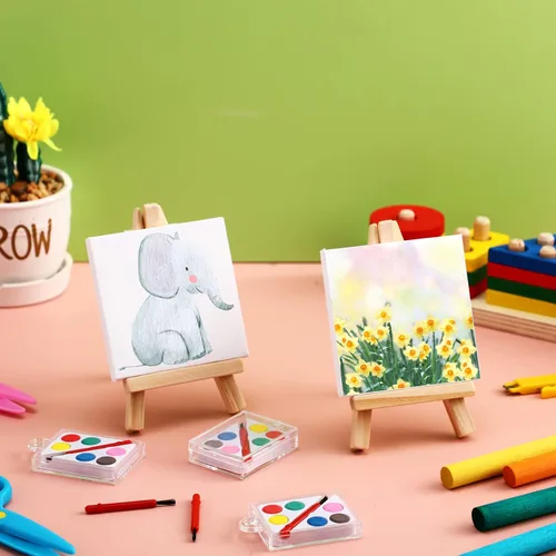 Miniatura 2 de Juego de 24 mini lienzos de pintura, mini arte acrílico, recuerdo de fiesta, juego de pintura de acuarela con panel, caballete de madera, tiras