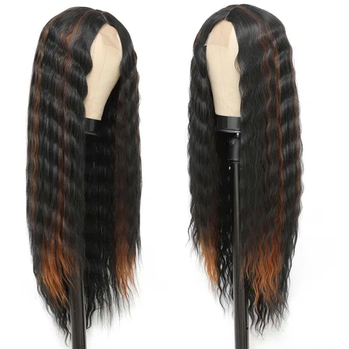 Miniatura 7 de INSTASTYLE Pelucas Rizadas Sintéticas de 30 Pulgadas para Mujeres Peluca de Cabello Largo Negro Frente de Encaje 4" Cuero Cabelludo Simulado Natural