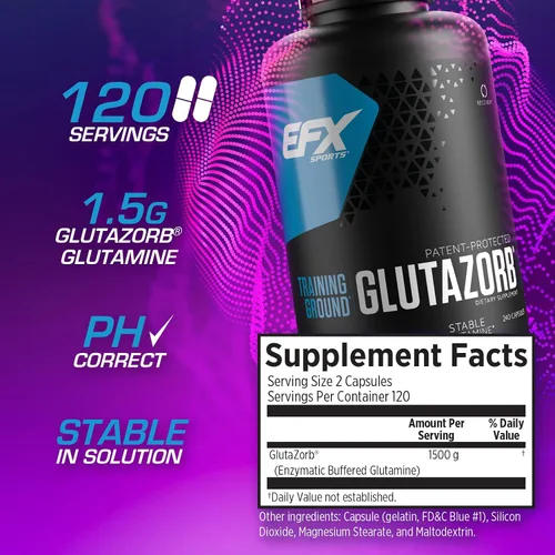 Miniatura 2 de EFX Sports Training Ground Glutazorb Powder Suplemento de glutamina altamente concentrado, pH correcto, digestión y apoyo inmunológico, 66