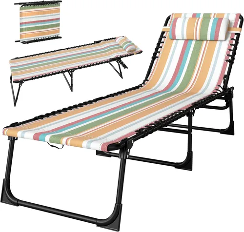 Outsunny Tumbona plegable, silla de bronceado para patio, tumbona para exteriores con respaldo reclinable de 4 posiciones, asiento de malla Arco