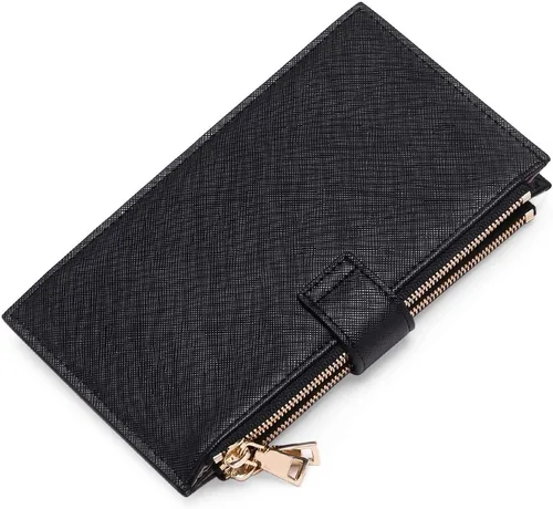 Miniatura 5 de GOIACII - Carteras para mujer de dos pliegues con bloqueo RFID y 2 bolsillos con cremallera, Negro, M