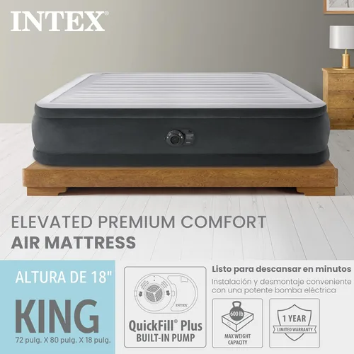 Miniatura 2 de Intex - Colchón de aire inflable de 18" tamaño king, comodidad premium elevada con bomba integrada, colchón de aire autoinflable portátil para cama