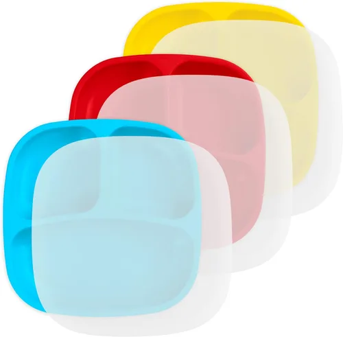 Miniatura 55 de Re-Play Platos para niños pequeños con divisores, 3 compartimentos de pared profunda, platos divididos para niños con 3 tapas, aptos