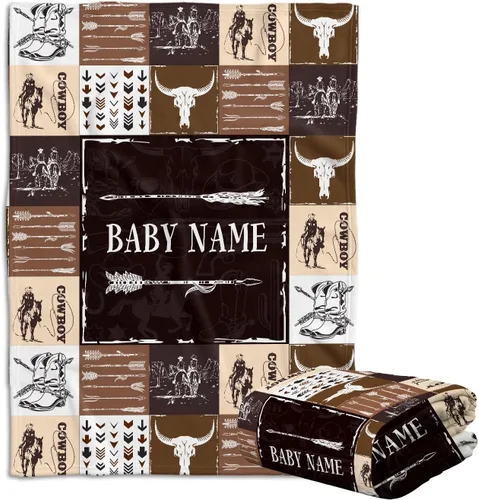 Miniatura 8 de Manta de bebé del Oeste, mantas de bebé personalizadas para niños, manta de vaquero para niños y niñas, manta de felpa personalizada con nombre