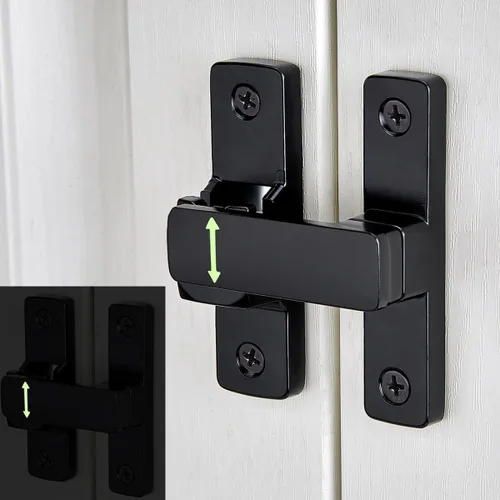 Cerradura negra de puerta de granero de 90/180°, cierre abatible de aleación de zinc para pestillos de seguridad para puertas de granero, ventanas,