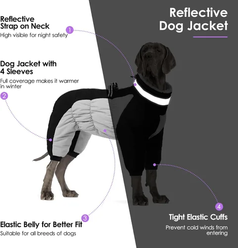 Miniatura 3 de Abrigo de cuerpo completo para perro – Chaqueta de vellón cálida para perros grandes, abrigos de invierno de cuello de tortuga con arnés, traje