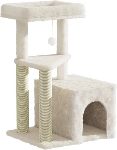 Torre de árbol para gatos de interior, condominio para gatos de varios niveles de 33 pulgadas con postes rascadores, percha grande, juguete colgante