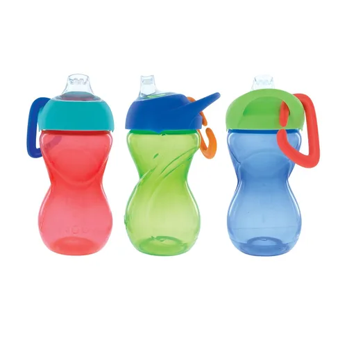 Miniatura 9 de Nuby No-Spill Clik-It - Vaso para sorber de boquilla suave con clip de mosquetón, paquete de 3 unidades, 10 onzas, taza para bebés de 6 meses en Rosa