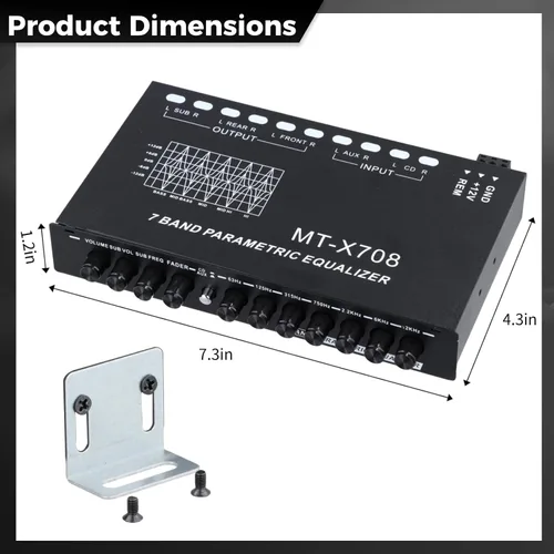 Miniatura 5 de Ecualizador de audio para automóvil de 7 bandas, ecualizador gráfico de audio para automóvil, ecualizador de automóvil con salidas delanteras