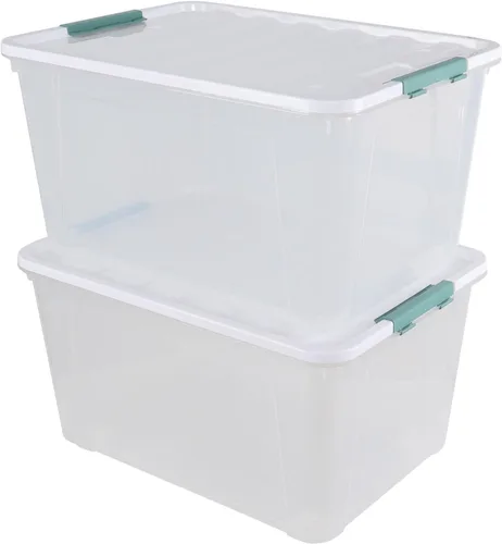 Miniatura 8 de Paquete de 6 cubos organizadores de plástico, caja de almacenamiento con cierre con asas Transparente, para cocina, oficina, dormitorio