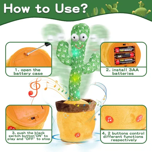 Miniatura 7 de Juguete de cactus que habla bailando para bebés, niños y niñas, juguete de grabación que imita el canto repite lo que dices, regalo musical