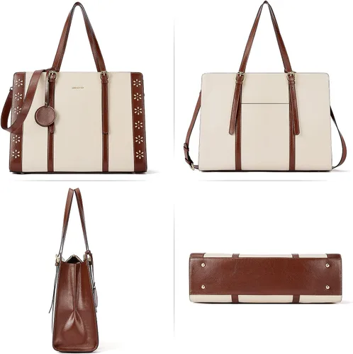 Miniatura 4 de BOSTANTEN Bolsa para laptop para mujer, 15.6 pulgadas, maletín de cuero para computadora, bolso de mano de trabajo vintage