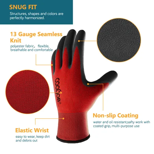 Miniatura 3 de COOLJOB 6 pares de guantes de trabajo de seguridad con agarre para hombres y mujeres, resistentes al aceite/abrasión para fines generales de alta