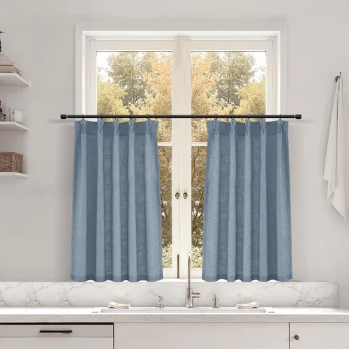 Miniatura 117 de Juego de 2 paneles de cortinas de ventana de cocina beige de 24 pulgadas de largo, con textura de lino, plisadas, filtrantes de luz, semi pequeñas