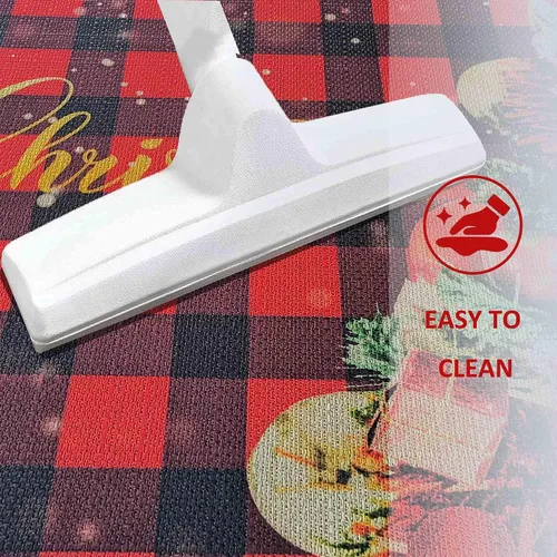 Miniatura 7 de Felpudo Rojo de Búfalo a Cuadros Feliz Navidad Decorativo 30"x17", Felpudo de Árbol de Navidad de Temporada Antideslizante Lavable de Bajo Perfil