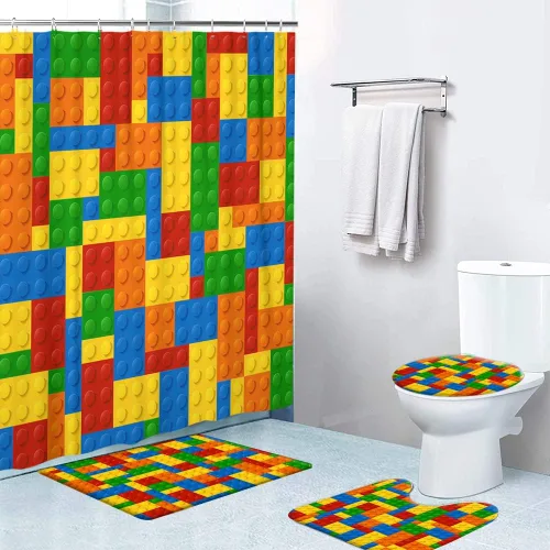 Miniatura 5 de LOKMU Juego de 4 cortinas de ducha con alfombras antideslizantes, cubierta para tapa de inodoro y tapete de baño, cortina de ducha impermeable