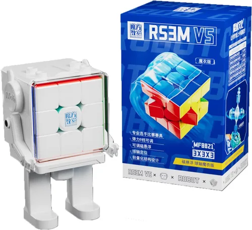 CuberShop Moyu RS3M V5 2023 Cubo de Velocidad 3x3 con Núcleo de Bola y Recubrimiento UV con Soporte de Exhibición, RS3M 2023 Sin Pegatinas Cubo