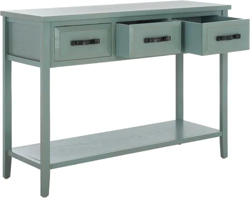 Miniatura 9 de Safavieh colección americana para el hogar Earley Mesa consola de tres cajones Color Negro Envejecido Y Nogal, Madera de olmo, Gris (French Grey)