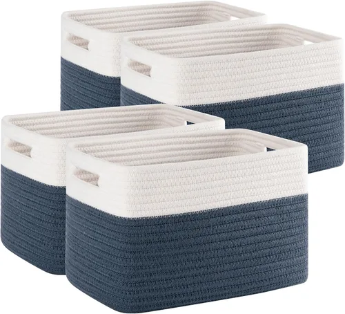 Miniatura 13 de Paquete de 4 cestas de almacenamiento para organizar, cestas tejidas para estantes, perfectas para juguetes, libros, toallas y ropa, cestas