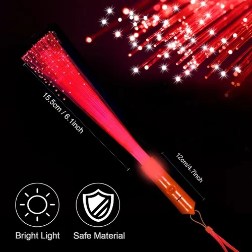 Miniatura 2 de Paquete de 24 Varitas de Fibra Óptica Rojas Brillantes a Granel Enormes Varitas Luminosas Bastones Luminosos de 14.2 Pulgadas con 3 Modos de Luz Rojo
