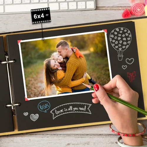 Miniatura 4 de Álbum de recortes Firbon hecho a mano DIY álbumes de fotos familiares álbum de memoria para parejas libro de recortes de página negra para Negro