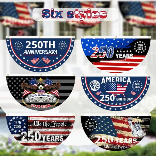 Miniatura 6 de 2 banderas de Estados Unidos con el número 250 aniversario, banderas para fanáticos de 1776-2026 de 1.5 x 3 pies, bandera de aniversario
