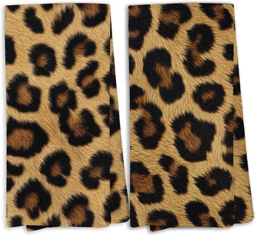 Miniatura 8 de Juego de 2 toallas de cocina retro con lazo de leopardo, decoración de baño femenina de leopardo, toallas de mano con estampado de guepardo