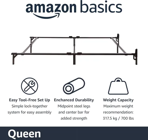 Miniatura 3 de Amazon Basics Base de cama de metal (requiere somier), base de 9 patas para somier y colchón, tamaño Queen, fácil montaje sin herramientas, 79.5
