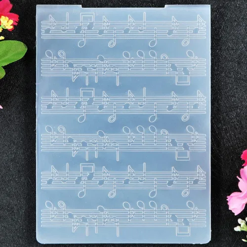 Miniatura 2 de Notación musical Fondo de partitura de música Carpetas de grabación en relieve de plástico para hacer tarjetas, álbumes de recortes y otras