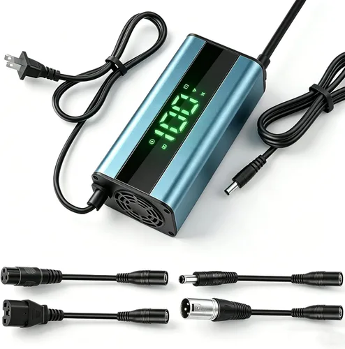 Cargador de 54.6 V 2 A para patinete eléctrico con pantalla LED de carga (1-100%), para aeropatín con 5 conectores, cargador universal para todas