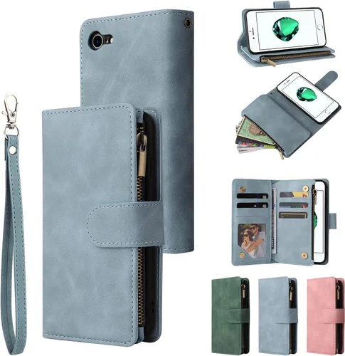 Miniatura 26 de UEEBAI - Cartera clásica de cuero sintético con cierre magnético, funda de iPhone con cierre