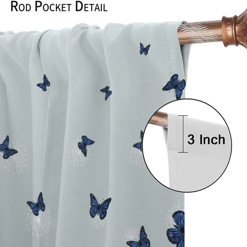 Miniatura 6 de Cortinas de mariposa, mariposa azul, diente de león blanco, románticas, para niñas y mujeres, insonorizadas, aisladas, con bolsillo para barra