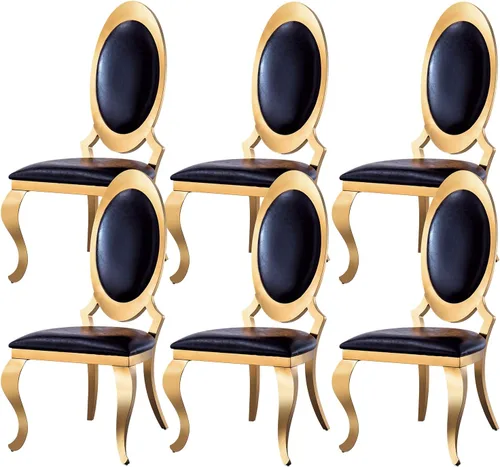 Miniatura 12 de Juego de 6 sillas de comedor modernas tapizadas de cuero con patas de acero inoxidable plateadas, sillas de cocina contemporáneas sin brazos