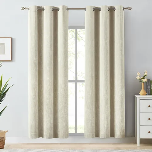 Miniatura 41 de Melodieux Elegantes cortinas opacas de algodón para oscurecer la habitación, para sala de estar, dormitorio, con aislamiento térmico, paneles